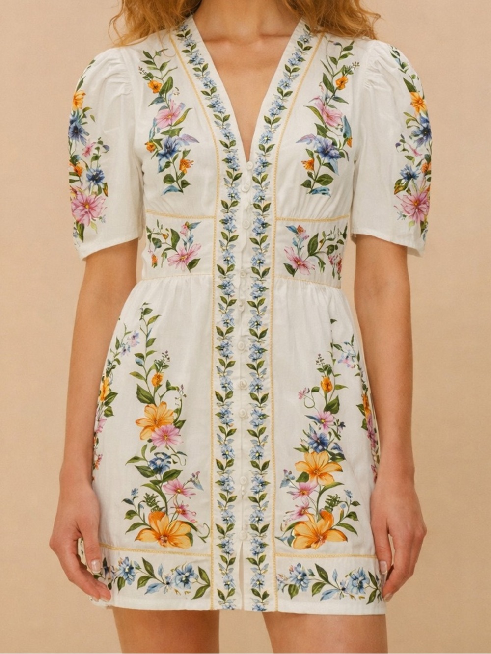 Calypso St. Barth Floral Print Puff Sleeve Button Front Mini Dress NWT Large